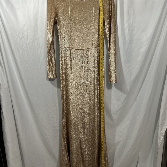 NEW $650 Donna Karan New York [ 4 ] Long Sleeve Stacked Sequin Gown‎ Gold - Picture 5 of 12